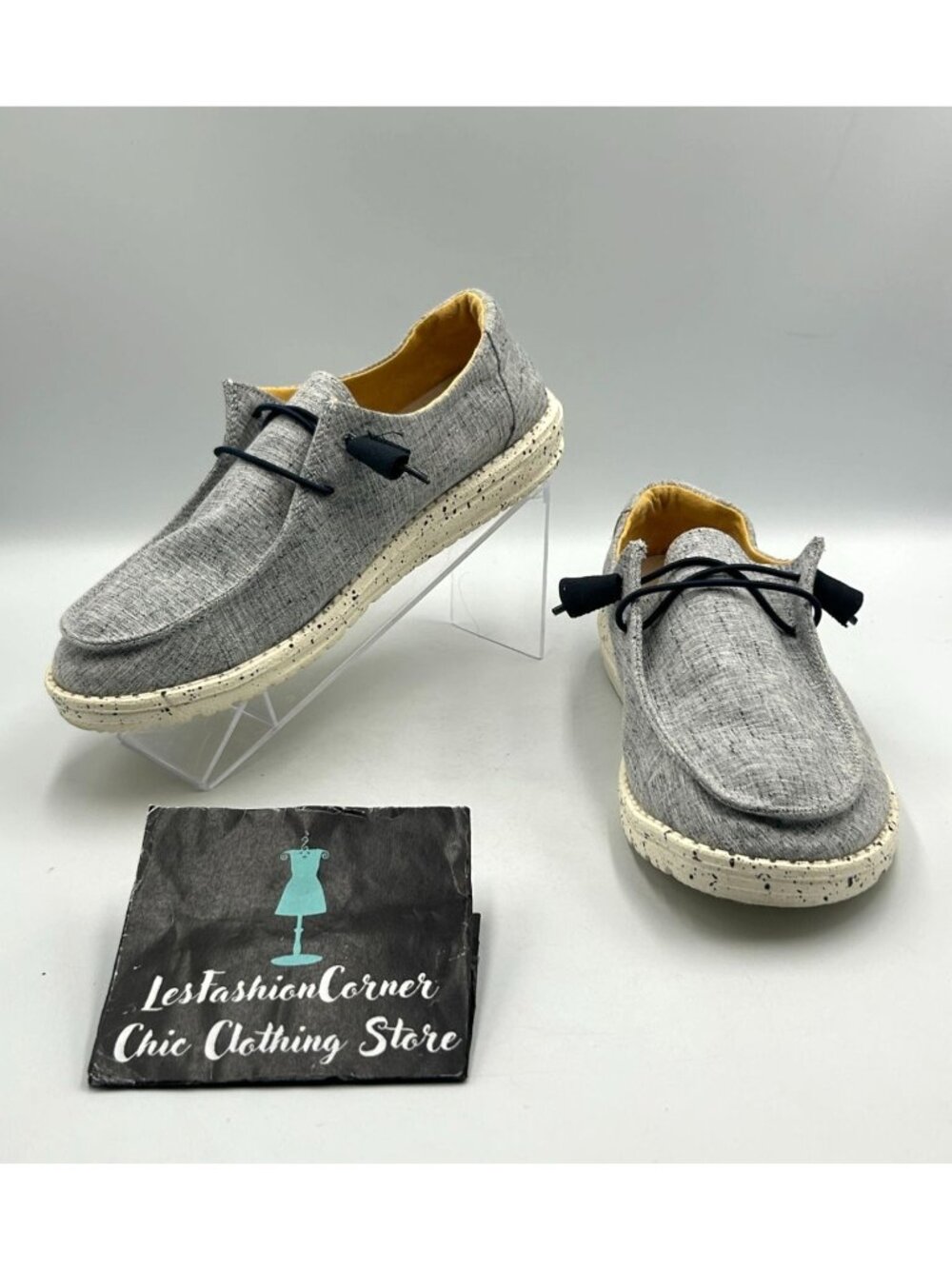 Hey Dude Women's Gray Yellow Canvas Wendy Chambray Slip On Shoes Size 8 3509